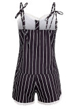 Fashion Street Striped Split Joint Spaghetti Strap Sleeveless Two Pieces