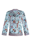 Street Print Split Joint Buttons Mandarin Collar Tops