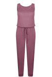 Fashion Casual Solid Frenulum O Neck Straight Jumpsuits