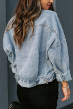 Fashion Street Leopard Split Joint Turndown Collar Denim