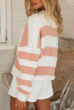 Fashion Street Striped Split Joint O Neck Tops