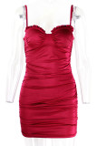 Fashion Sexy Solid Split Joint Spaghetti Strap Wrapped Skirt Dresses