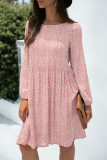 Fashion Casual Leopard Split Joint O Neck A Line Dresses