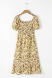 Elegant Floral High Opening Square Collar A Line Dresses