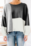 Casual Patchwork Contrast O Neck Tops Sweater
