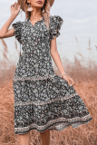 Elegant Floral Split Joint Frenulum Stringy Selvedge V Neck A Line Dresses