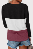 Casual Color Lump Split Joint V Neck Tops