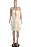 Fashion Sweet Print Hollowed Out V Neck A Line Dresses