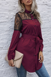 Elegant Patchwork Buckle With Belt O Neck Tops