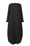 Casual Vintage Solid Buttons Slit O Neck Dresses