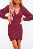 Fashion Sweet Solid Split Joint V Neck Irregular Dresses