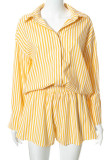 Fashion Casual Striped Split Joint Turndown Collar Long Sleeve Two Pieces