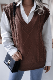 Casual Solid Split Joint V Neck Tops