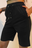 Casual Solid Draw String Pocket Capris Straight Solid Color Bottoms