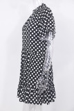 Fashion Casual Dot Split Joint O Neck A Line Dresses