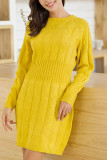 Fashion Daily Adult Solid O Neck Long Sleeve Knee Length Long Sleeve Dress Dresses