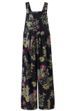 Casual Print Pocket Buttons Square Collar Straight Jumpsuits