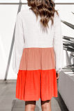 Casual Patchwork Contrast O Neck Cake Skirt Dresses
