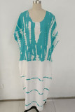 Fashion Casual Print Split Joint O Neck Straight Dresses