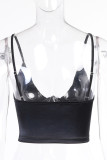 Sexy Solid Split Joint Backless Spaghetti Strap Tops