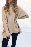 Fashion Casual Solid Split Joint Turtleneck Tops