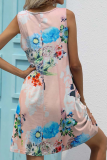 Fashion Elegant Floral Split Joint Pocket V Neck A Line Dresses