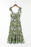 Fashion Elegant Floral Split Joint Flounce Strapless A Line Dresses