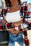 Fashion Sweet Adult Plaid Patchwork Split Joint Cardigan Turndown Collar Tops