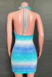 Fashion Street Gradual Change Frenulum Halter Wrapped Skirt Dresses