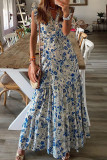 Fashion Casual Print Split Joint V Neck A Line Dresses