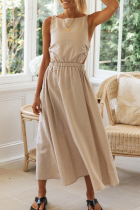 Casual Solid Split Joint Backless O Neck A Line Dresses