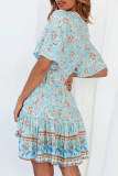 Fashion Elegant Floral Split Joint V Neck A Line Dresses