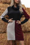 Fashion Street Solid Split Joint Turtleneck A Line Dresses