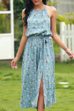 Fashion Elegant Print Slit Halter A Line Dresses