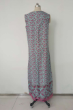 Bohemian Print Tassel Split Joint V Neck A Line Dresses