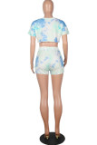 Fashion Living Tie Dye Split Joint O Neck Short Sleeve Two Pieces