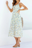 Elegant Floral Slit Fold V Neck A Line Dresses