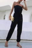 Fashion Elegant Solid Split Joint Frenulum Strapless Jumpsuits