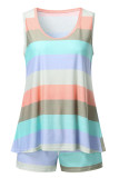 Fashion Living Striped Split Joint V Neck Sleeveless Two Pieces