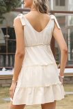 Sweet Solid Fold With Bow Stringy Selvedge V Neck Cake Skirt Dresses