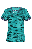Casual Street Camouflage Print Hollowed Out Split Joint V Neck T-Shirts