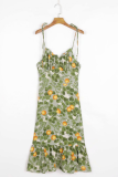 Vacation Floral Bandage Flounce V Neck A Line Dresses