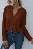 Fashion Street Solid Split Joint V Neck Tops