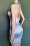 Fashion Street Gradual Change Frenulum Halter Wrapped Skirt Dresses