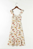 Elegant Floral Flounce Slit Strapless A Line Dresses