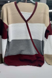 Fashion Street Color Lump Hollowed Out V Neck Tops