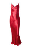 Fashion Sexy Solid Backless Spaghetti Strap Wrapped Skirt Dresses