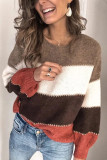 Fashion Street Adult Acrylic Patchwork Solid Split Joint Pullovers O Neck Tops