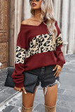 Fashion Street Leopard Split Joint V Neck Tops