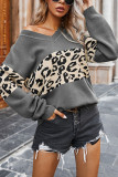 Fashion Street Leopard Split Joint V Neck Tops